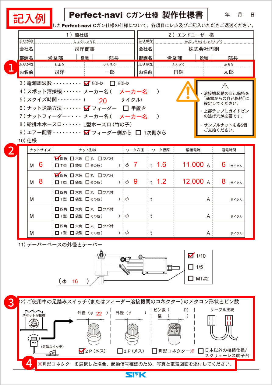 パーフェクトナビCガン仕様製作仕様書記入例